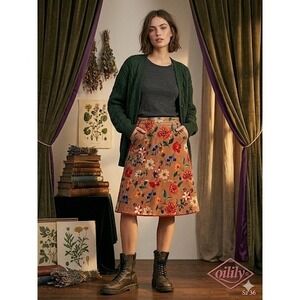 Oilily Floral Corduroy Flounce Skirt 36 Cotton Cottagecore Boho Whimsical Womens